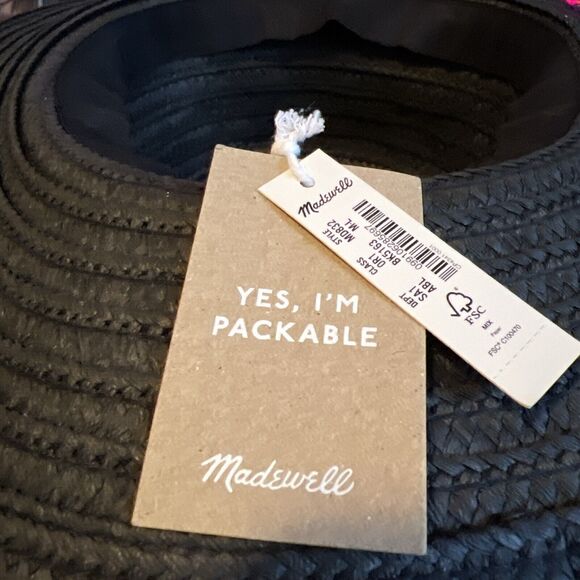 Madewell‎ Women\'s M/L Packable Braided Straw Hat Black Brown Band MD832 $40 main image 6